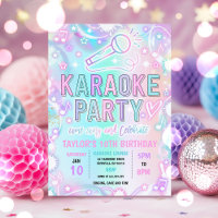 Karaoke Singing Music Tie Dye Neon Glow Birthday Invitation