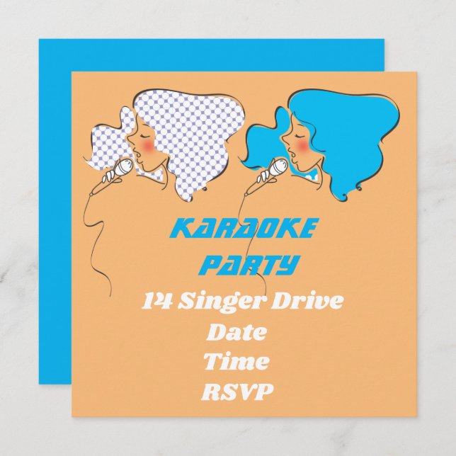 Karaoke singing retro party theme invitation (Front/Back)