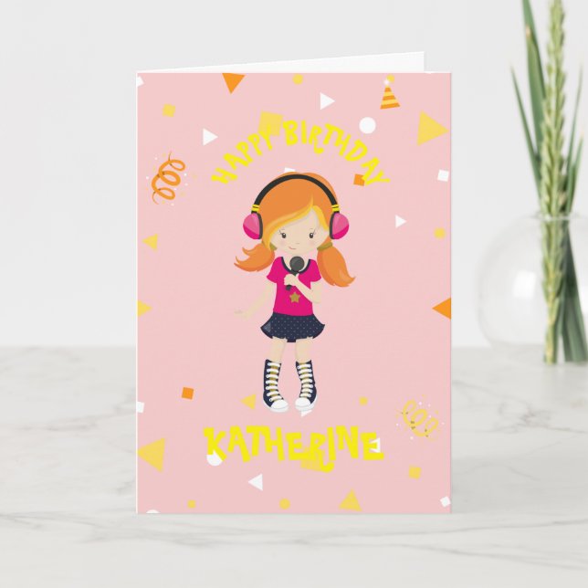 KARAOKE STAR Girl's birthday card (Front)