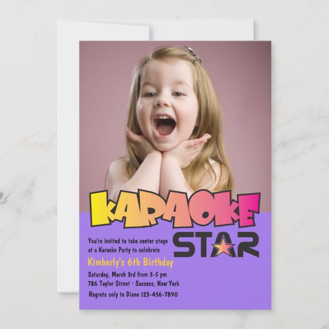 Karaoke Star Photo Birthday Party Invitation (Front)