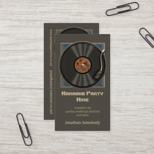 Customizable Karaoke Vinyl Record Logo Business Cards