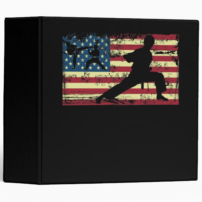 Karate American Flag Martial Arts 3 Ring Binder (Front/Spine)