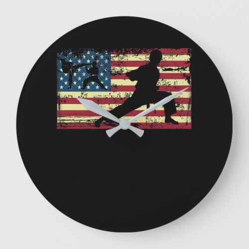 Karate American Flag Martial Arts Large Clock