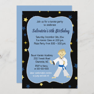 Karate Birthday Invitation Boy Blue Belt