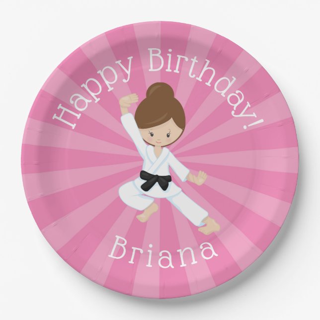 Karate Birthday Party Girl Pink Paper Plates (Front)