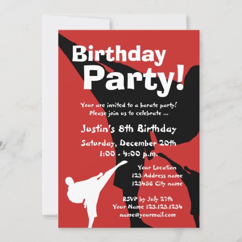 Karate Birthday party invitations for kids