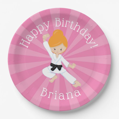 Karate Birthday Party Red Hair Girl Pink Paper Plates