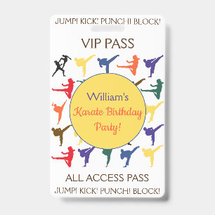 Karate Birthday Party VIP All Access Pass Badge