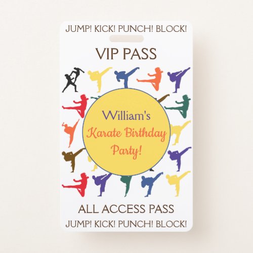 Karate Birthday Party VIP All Access Pass Badge