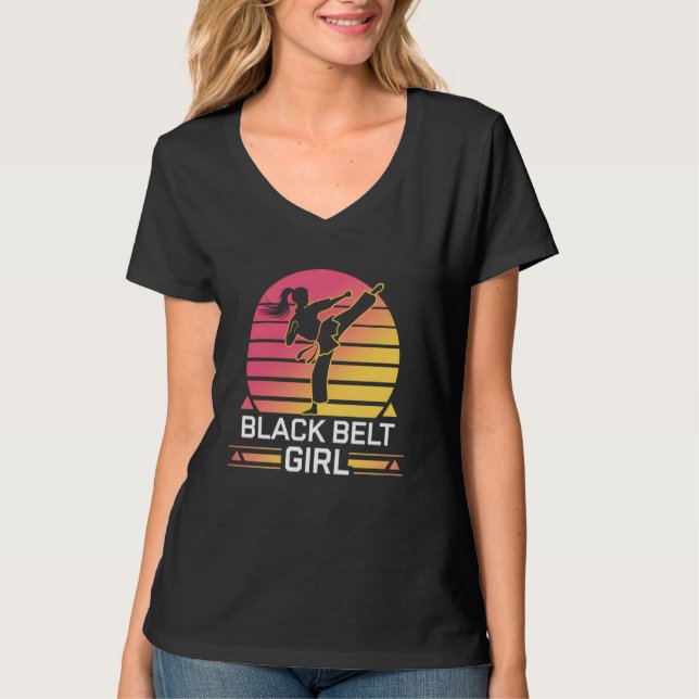Karate Black Belt Girl Martial Arts Sunset Trainin T-Shirt (Front)