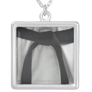 Karate black belt silver plated necklace