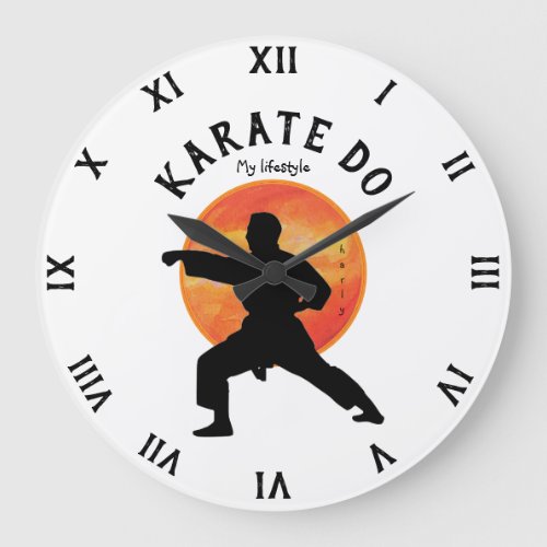 Karate Black Silhouette  Rising Sun Martial Arts Large Clock