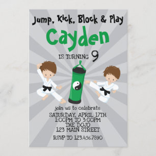Karate Boy Birthday Invitation Green