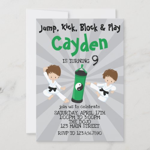 Karate Boy Birthday Invitation Green