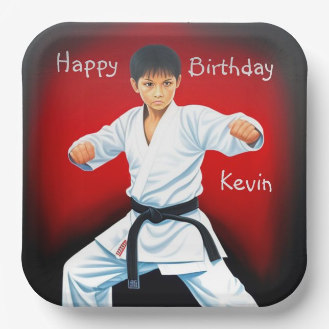 Karate Boy Birthday Paper Plates (Front)