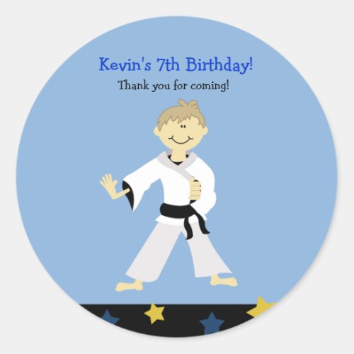 KARATE BOY Black Belt Birthday Favor Sticker