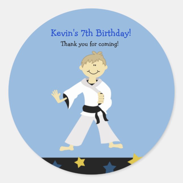 KARATE BOY Black Belt Birthday Favor Sticker (Front)