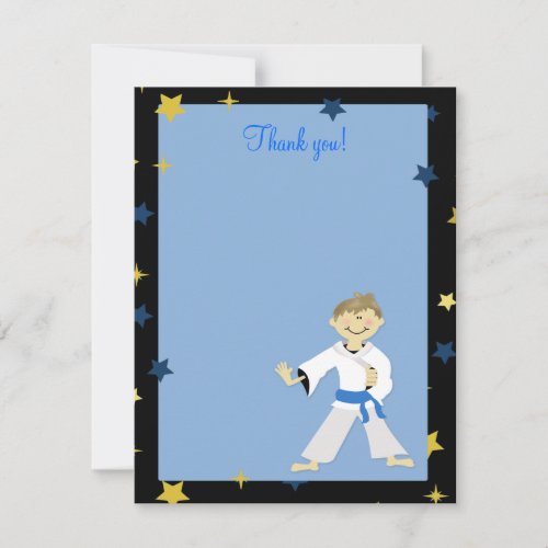KARATE BOY Blue Belt 4x5 Flat Thank you note Custom Invitations