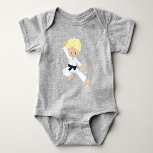 Karate Boy Cute Boy Black Belt Blond Hair Baby Bodysuit