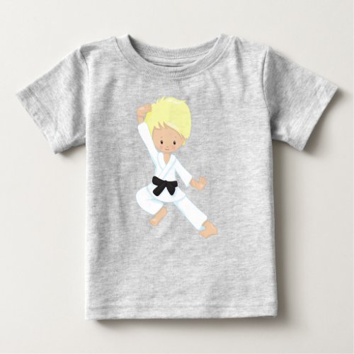 Karate Boy Cute Boy Black Belt Blond Hair Baby T_Shirt