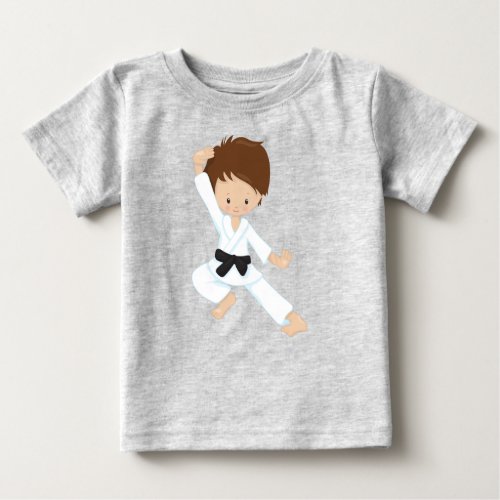 Karate Boy Cute Boy Black Belt Brown Hair Baby T_Shirt
