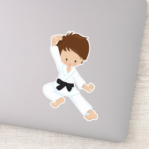 Karate Boy Cute Boy Black Belt Brown Hair Sticker