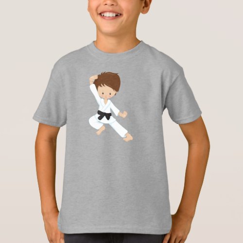 Karate Boy Cute Boy Black Belt Brown Hair T_Shirt