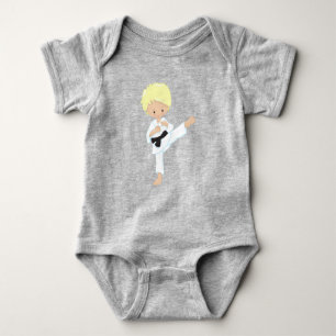 Karate Boy, Cute Boy, Blond Hair, Black Belt Baby Bodysuit