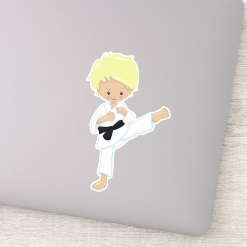 Karate Boy Cute Boy Blond Hair Black Belt Sticker