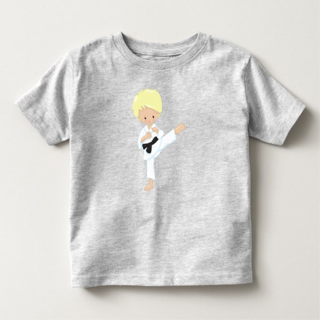 Karate Boy, Cute Boy, Blond Hair, Black Belt Toddler T-shirt (Front)