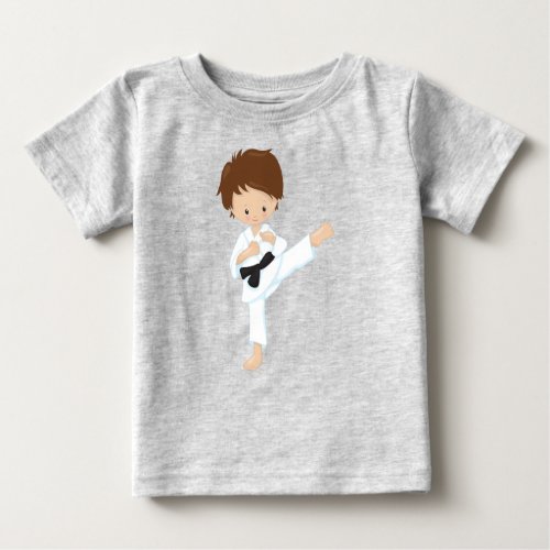 Karate Boy Cute Boy Brown Hair Black Belt Baby T_Shirt