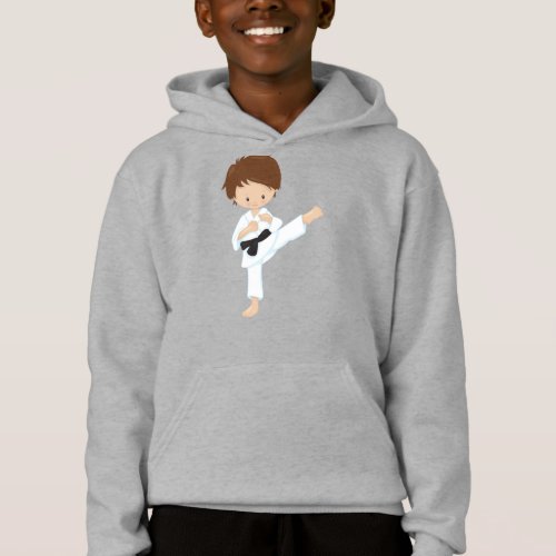 Karate Boy Cute Boy Brown Hair Black Belt Hoodie