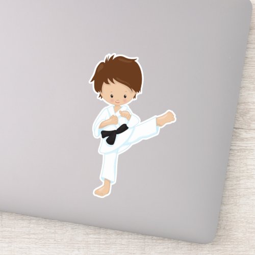 Karate Boy Cute Boy Brown Hair Black Belt Sticker