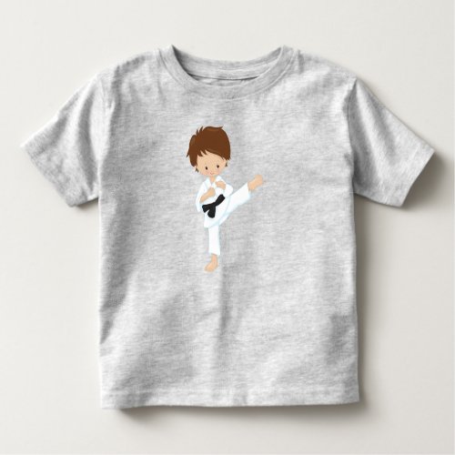 Karate Boy Cute Boy Brown Hair Black Belt Toddler T_shirt