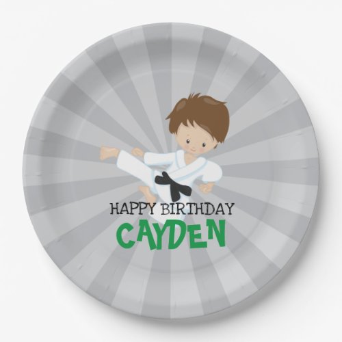 Karate boy green Martial Arts Birthday Paper Plates