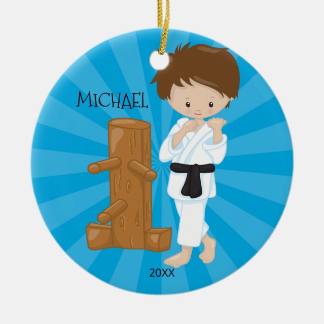 Karate Boy Personalized Christmas Ornament (Front)
