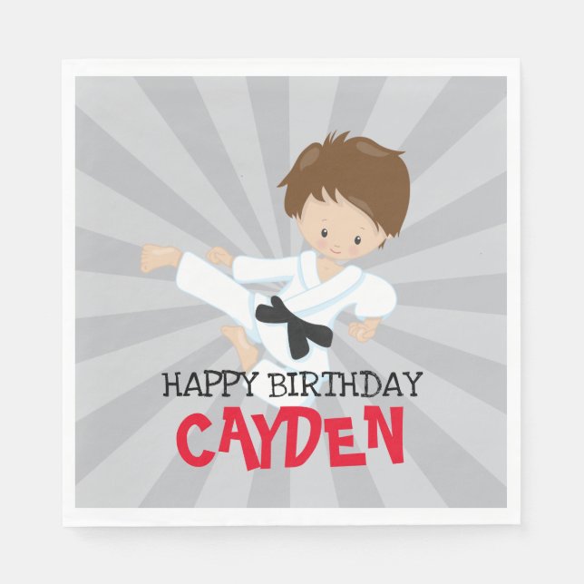 Karate boy red Martial Arts Birthday Napkins (Front)