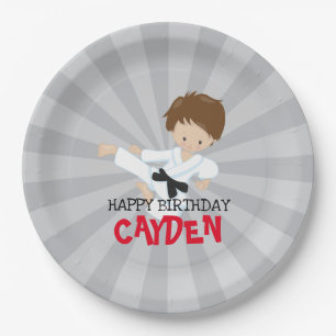 Karate boy red Martial Arts Birthday Paper Plate