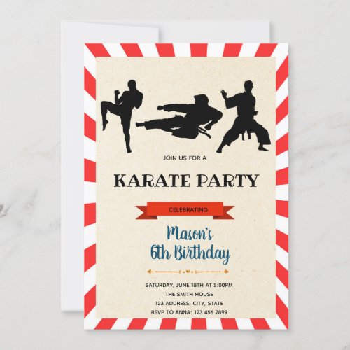 karate boys birthday invitation card