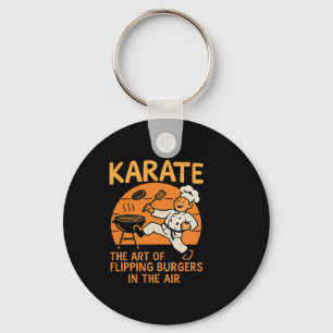 Karate Burgers Flip Cooking Martial Arts Humor Des Keychain