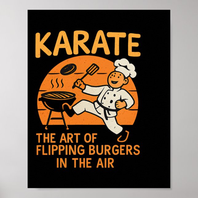 Karate Burgers Flip Cooking Martial Arts Humor Des Poster (Front)