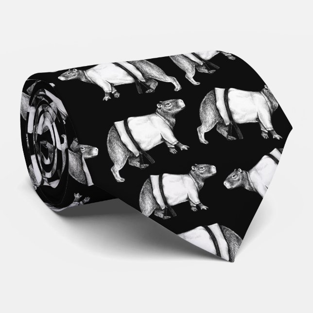 Karate Capybara  Neck Tie (Rolled)