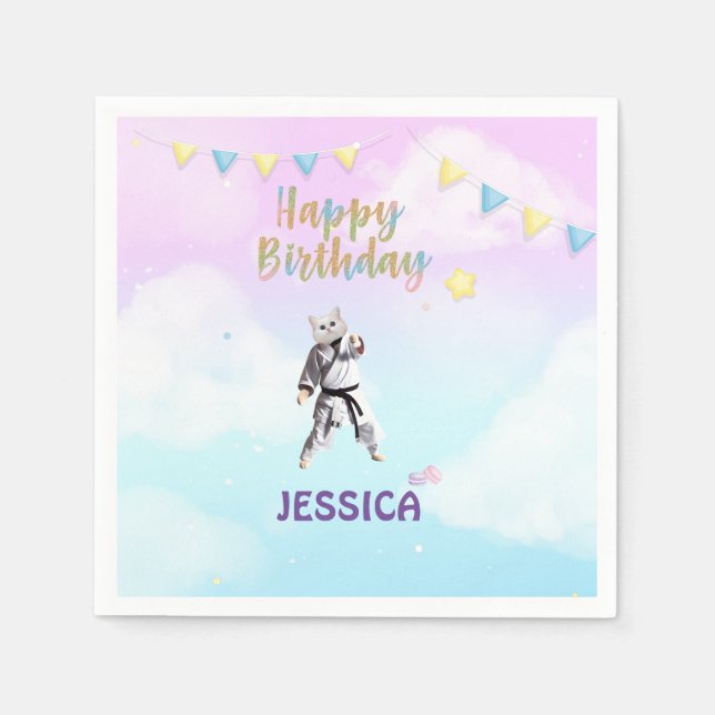 Karate Cat Birthday Party Girl Party Taekwondo Napkins (Front)