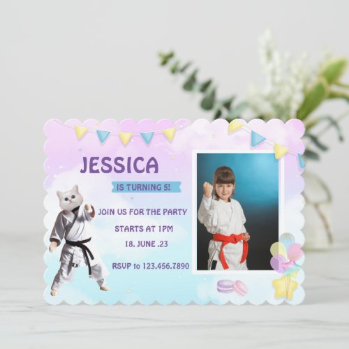 Karate Cat Birthday Party Girl Party Taekwondo Note Card