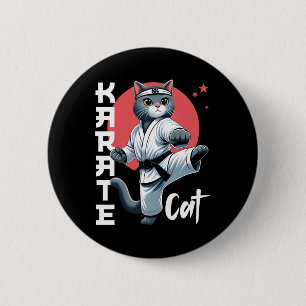 Karate Cat Gi Black Belt Martial Arts Kick Feline Button
