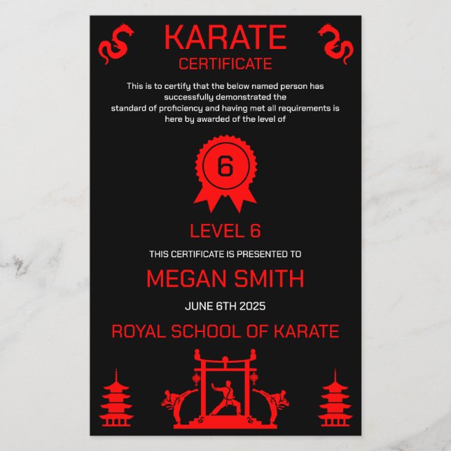 Karate Certificate Award (Front)