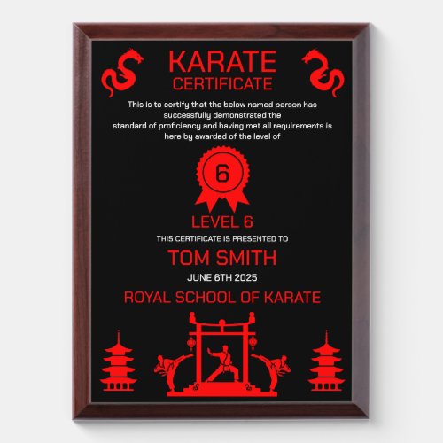 Karate Certificate Award