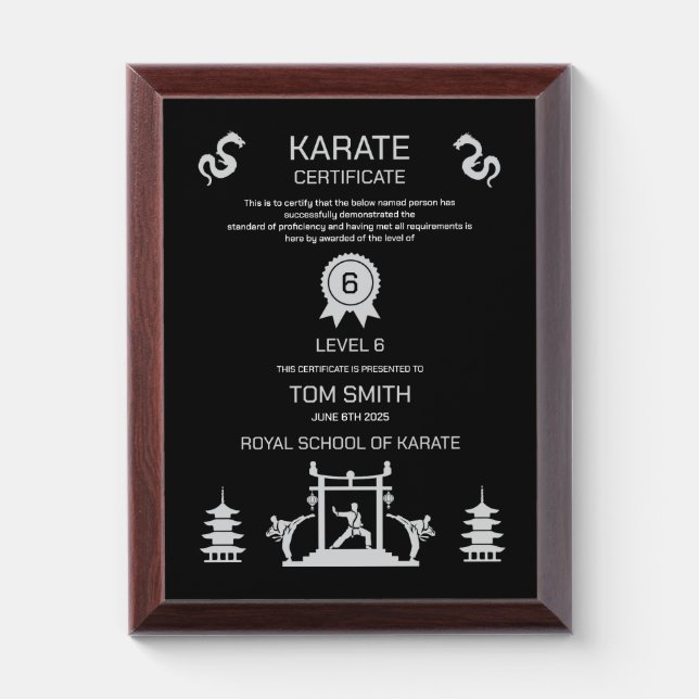 Karate Certificate Award Plaque (Vertical)