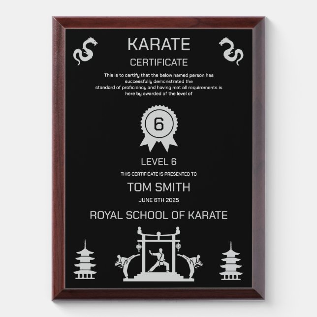 Karate Certificate Award Plaque (Vertical)