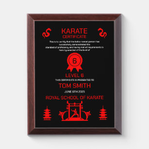 Karate Certificate Award Plaque